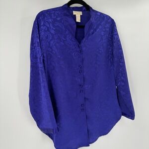 Inner Most Womens Purple Floral Silky Button Up Shirt Size S‎